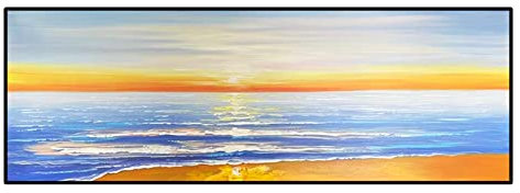 Ölbilder Auf Leinwand Handgemalt, Gelbe Textur Sonnenuntergang Meer Strand Landschaft Abstrakte Moderne Original Handgemalte Ölgemälde Auf Leinwand Für Familie Wand Wohnzimmer Esszimmer Home Ar