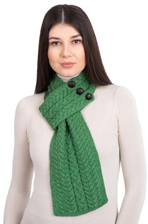 SAOL 100% Merino Wool Loop Scarf with buttons for Women (Green)