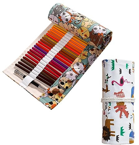 2 Stück 36 Löcher Stifterolle Rollmäppchen Canvas pen Roll Stifterolle Leinwand Pencil Wrap, Waschbar, für Aquarellstifte Bleistifte Buntstifte Schule Studenten, Künstler Skizzierung, Schule und Büro