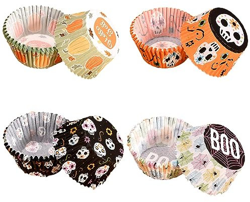 animacoser Halloween-Spezial! 400 Stück Skelett-, Kürbis- und Spinne-Papier-Muffinförmchen - Das Must-Have für das Familienbacken und Party-Cupcakes!