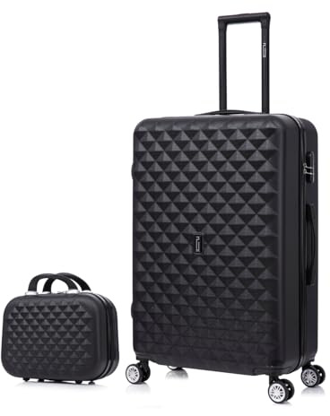 CELIMS - Valise Grande Taille avec Vanity | Grande Valise de Voyage + Trousse de Toilette | Taille Soute 23kg | Bagage 75cm | Noir