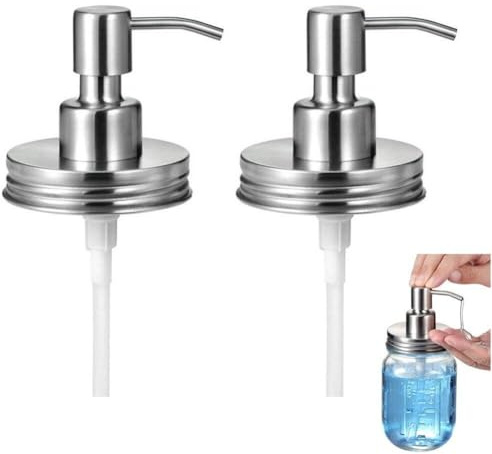 Sanfly Mason Jar Liquid Soap Dispenser Lids Pump 2pcs/set Stainless Steel Bottles Lid Pumps Replacement for Regular Canning Lids