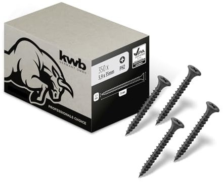 kwb Schnellbauschrauben 3,9x35 mm, PH2, 350 Stück, Trockenbauschrauben, Rigips Schrauben, Schwarz, Phosphatiert, Feingewinde, Kreuzschlitz