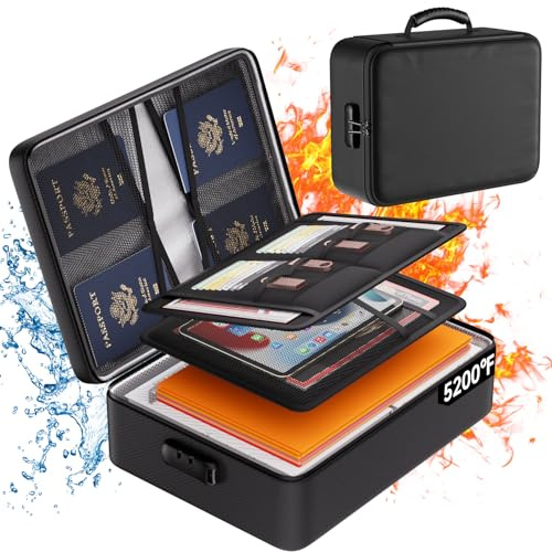 DocSafe 5200°F Document Organizer with Lock, Upgraded Heat Insulated Fireproof＆Water-Resistant Box 8 Layers File Organizer, Portable Home Travel Safe Storage for Important Documents and More
