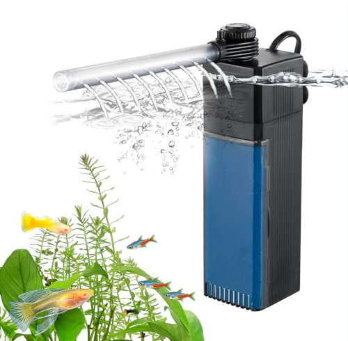 Weipro Aquarium Filter Innenfilter mit 3-Lagiger Filtration, Einstellbarer Wasserfluss 4W Aquarium Filterpumpe für 40l ~ 80l Süßwasser oder 30l ~ 50l Salzwasser Aquarien, TE-200(250L/H)
