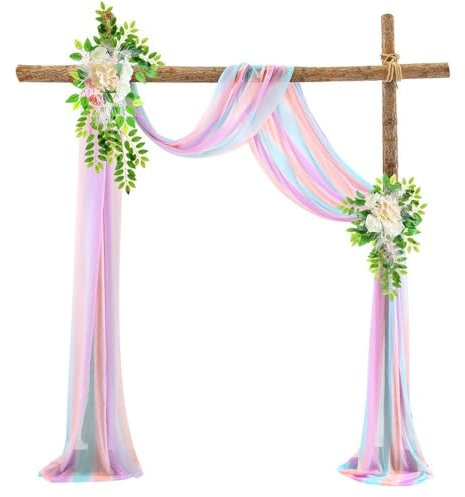 Wambere Querbehang Freihanddeko Hochzeit Vorhang Hochzeitsbogen Tüll Fotovorhang Hintergrund Vorhäng Hochzeitsbogendekoration Gardinen für Fotografie Party Torbogen Zeremonie,Bunt,75x400cm