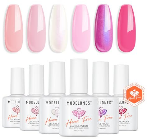 Modelones Pink Gel Nail Polish Set, 6 Colors Hot Pink Tones Gittler Gel Polish Neon White Nude Varnish Soak Off Led Summer Polish Manicure Nail Art DIY Gifts