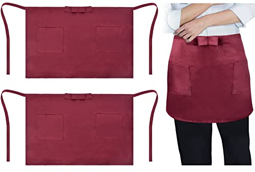 Dokeno Grembiule in Vita, 2 Pezzi Grembiuli da Cucina a Mezza Lunghezza in Tinta Unita, Grembiuli Corti da Server con 2 Profonde Tasche, Unisex Mezzo Grembiule Corto per Cameriere, Ristorante, Hotel