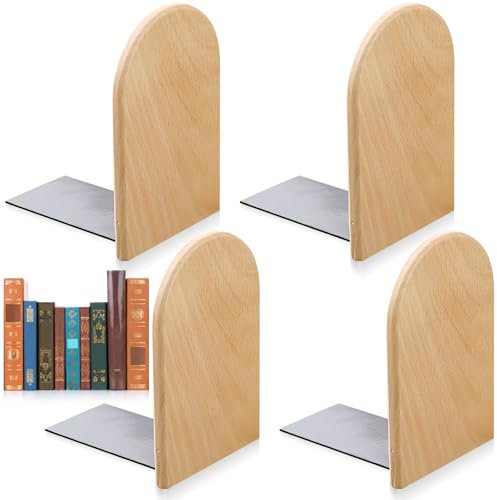 Lot de 4 serre-livres en bois de hêtre - 13 x 8 x 10,5 cm - Support de lecture pour livres lourds, CD, vinyles, solides - Pour bureau, bibliothèque (4Y)