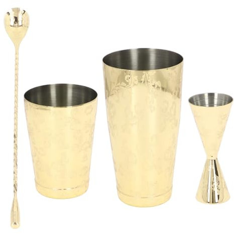 Ensemble Shaker à Cocktail Boston en Acier Inoxydable 304, Ensemble de Passoire à imprimé Vintage de capacité Moyenne, Facile à Nettoyer, Multifonctionnel pour les Cocktails et