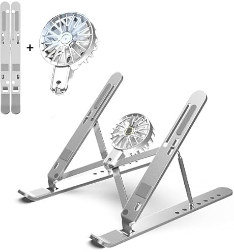 Laptop Stand Foldable Aluminium Holder - Portable Laptop Cooling Desk Holder with Cooling Fans - Height 7 Levels Adjustable Notebook Riser Mount Ergonomic Laptop Cooling Pad for 12-17 Inch