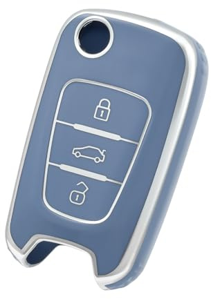 OFF WE GO for Kia Key Fob Cover, Soft TPU Protection Key Fob Case Fit for Kia Soul Kia Rio Sportage Optima Hyundai 3 Buttons Smart Remote Car Key Fob Shell Holder Accessories (Silver Blue)