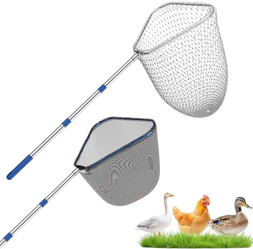 Viscogrip Chicken Catching Net 2 Pcs, Chicken Net for Chicken Supplies, Stainless Steel Poultry Catcher for Catching Small Chicken, Goose, Ducks, Fish, Birds(2 Nets, 1 Pole Included