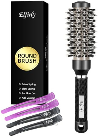 Elfirly Round Brush for Blow Out, Ionic Tech Thermal Ceramic Round Styling Hair Brush with Boar Bristles, for Blow Drying, Curling Hair, Adding Volume (Barrel 1.3 inch, 2.4 inch with Bristles)