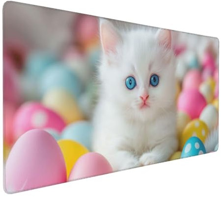Gaming Mauspad XXL Katze Mousepad 1000x500x4mm Ostern Verlängertes Mauspad Schreibtischauflage,Genähte Kanten Mauspad,Verbessert Präzision und Geschwindigkeit Wasserdicht Geeignet für Büro und Spiele