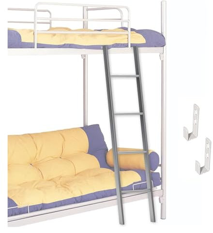 Etagenleiter, Wohnmobil-Etagenleiter, Leiter for Einhaken for Etagenbetten, Trittleiter aus Metall und Eisen, Sicherheits-Trittleiter, Leiter for Einzelbett im Innenbereich, Silber(1.6m/5.25ft)