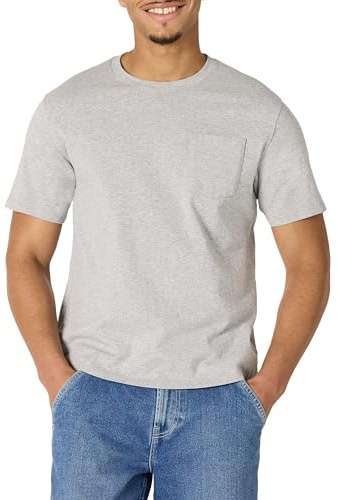 Amazon Essentials Men's Relaxed Fit Heavyweight Cotton T-Shirt with Breast Pocket, Medium Grey Heather, L