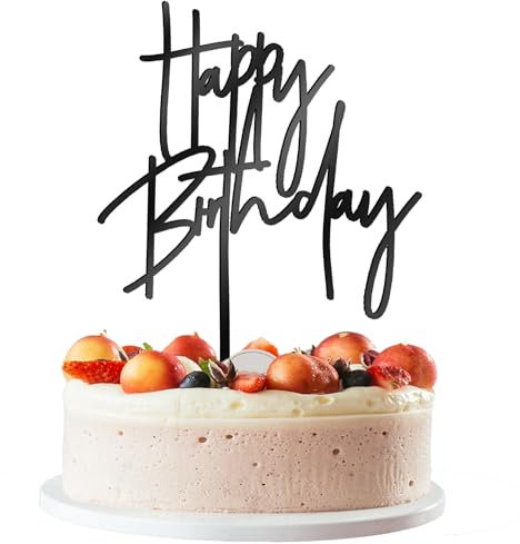 Black Acrylic Happy Birthday Cake Topper Black Birthday Cake Sign Birthday Party Decorations for Men Women Boys and Girls
