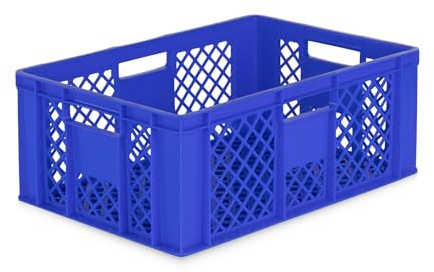 DIE BOX FABRIK Eurobox 60x40 cm in verschiedenen Höhen & Farben | Bäckerkiste, Gemüsekiste & Obstkiste stapelbar | Offene Brötchenkiste | Transportbehälter, Lagerbox (Blau, 60x40x24 cm)