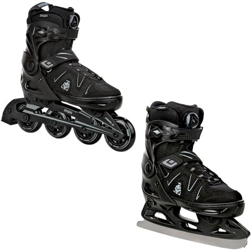RAVEN Pulse 2in1 Schlittschuhe Inline Skates Inliner für Kinder und Erwachsene verstellbar (PRO Black, 43-46 (28-30,5cm))