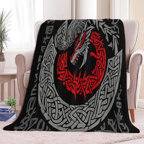 CozyRest Manta de Felpa de Lujo para Sofá y Cama, Estilo Nórdico Runas Vikingas Símbolos Místicos 150 x 200 cm Negro - Ultra Suave, Ligera y Cálida, Invierno
