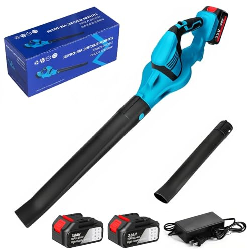 Soplador de Hojas Bateria, 21V Sopladora de Hojas con Bateria, Soplador de Hojas con 2X 4,0Ah Baterias, Soplador de Aire Potente para el Cuidado del Césped, (con 2 Baterías)