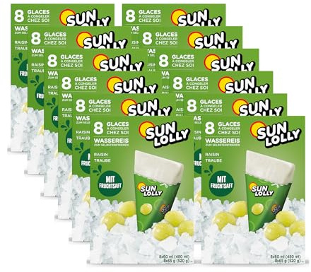 Sun Lolly Wassereis Weintraube 12er Vorratspack | Mit Fruchtsaft | Zum Selbsteinfrieren | Ohne künstliche Aromen | Frei von Süßungsmittel | Laktosefrei | Glutenfrei | 12 x 480ml