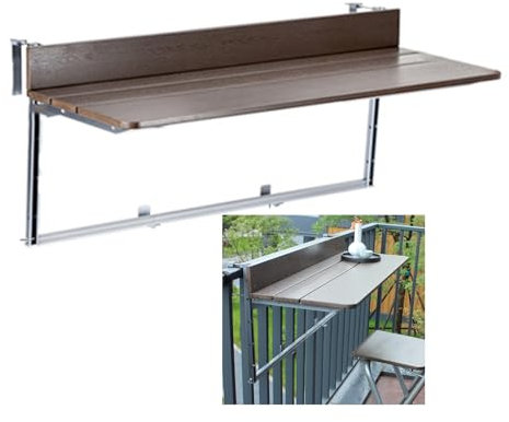 DFHXALH Balkonausleger Wandtisch Klappbar 5-Fach Höhenverstellbar Holz- Und Aluminiumrahmen Reling Beistelltisch 60/80/100/120cm