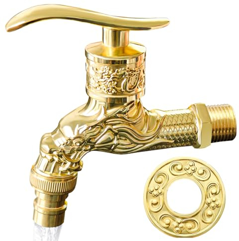 Rubinetto vintage, Rubinetto da giardino antico, Rubinetto per lavatrice, Rubinetto antico in ottone, Rubinetto a parete, per casa, cucina, bagno, giardino all'aperto in oro