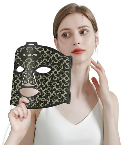 Hottoerak Red Light Mask, 660nm & 850nm Silicone LED Face Mask, 5 Brightness and 10/20/30Mins Timer, 222Chips Infrared Light Lamp for Home Use, Travel