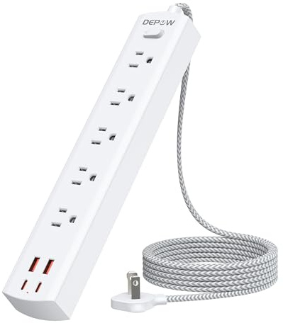 DEPOW 2 Prong Power Strip, 2 to 3 Prong Outlet Adapter with 5 AC & 4 USB Ports (2 USB C), 5FT Braided Cord, 1700J Two Prong Surge Protector, Wall Mountable, Ideal for Old House Non-Grounded Outlets