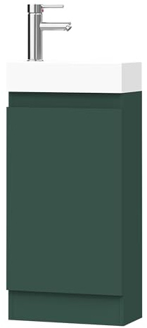BELOFAY Denvor Green 400mm Floor Standing Bathroom Vanity Unit With Basin - Laquered Cloakroom Vanity Unit with 1 Tap Hole Ceramic Basin and Soft Close Hinges with WASTE INCLUDED