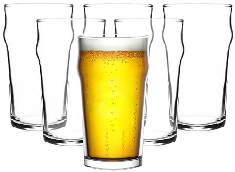 binsakao Beer Glasses Set of 6-560 ml Beer Ale Drinking Glasses with Traditional British Pub Design - Lead Free Easy Stacking