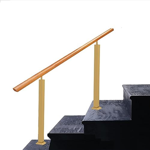 Kit per ringhiera regolabile per scale da esterno, in legno massiccio e ghisa, per 1-4 gradini, ideale per la sicurezza degli anziani su scale in cemento/legno, uso interno ed esterno, elegante
