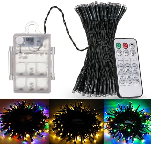 Porashine 15M 150 LEDs Lichterkette Warmweiß/RGB/Bunt Dimmbar mit Timer 9 Modi Batteriebetriebene Innen/Außen Lichterkette Wasserdicht für Weihnachten Zimmer Party Hochzeit Garten Halloween(1stk.)
