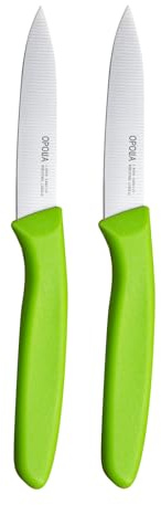OPOLIA Paring Knife Fruit Knife Set (Pack of 2), Stainless Steel, Extra Sharp Blades, Sturdy Plastic Handle, Knife for Cutting Fruit and Vegetables.Green