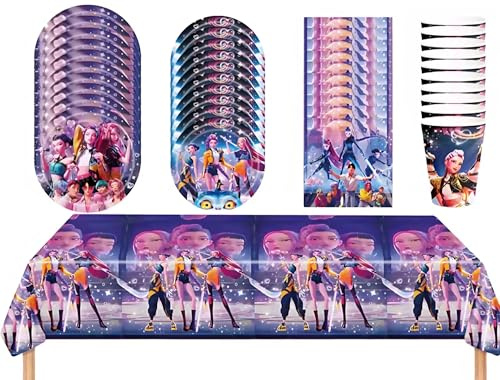 Birthday Decorations, Party Decorations Kit with Happy Birthday Banner, Balloons, Rumi Mira Zoey Jinu Saja Boys Huntrix,Cake Topper Cupcake Party Decor (Tableware 51pc)
