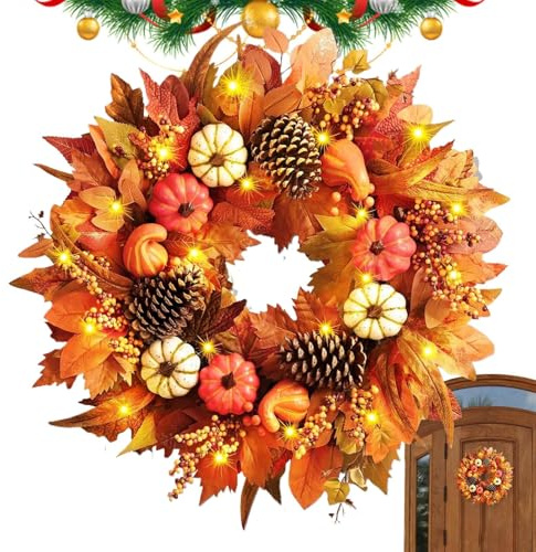 Höstkrans - Höstdekoration utomhus 19,69 tum, konstgjorda bär löv design | Thanksgiving halloween ytterdörr dekoration för skjortan