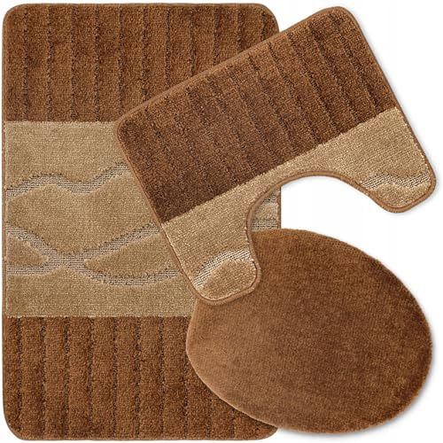 Decorator HOME Badteppich Set 3-TLG. Braun – rutschfest & Weich, Badematte für Badezimmer Teppich 50x80 cm & 50x40 cm - Ideal für Fußbodenheizung