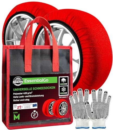 Textile Schneeketten für Autos EN 16662-1-zertifiziert Größe M - DriveOnSnow EssentialGo schnelle Montage 2 Min geeignet für gelegentliche Schneefälle auch für nicht kettenzugelassene Fahrzeuge