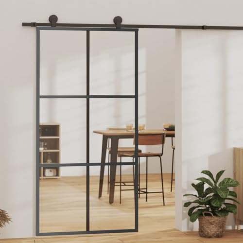 Refined Schiebetür mit Beschlag Glasschiebetür Glastür Glas Schiebe Tür Schiebetürsystem Laufschiene Schiebetürbeschlag ESG-Glas & Aluminium 102x205 cm