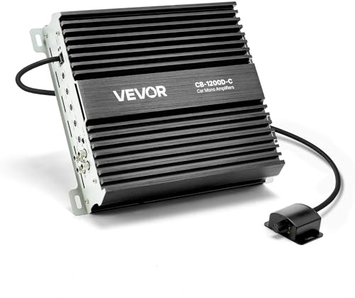 VEVOR Amplificador Monobloque a Coche 1200 W, RMS MÁX. 1/2/4 Ohmios, Clase D, con Control Remoto de Nivel Subwoofer, Filtro de Paso Bajo, Refuerzo de Graves, Cambio de Fase y Control de Volumen