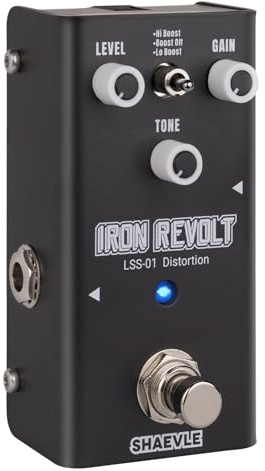 SHAEVLE Pedal de distorsión para guitarra - Circuito totalmente analógico con 3 tonos de distorsión, bypass real y tamaño compacto para guitarristas IRON REVOLT (Distortion)