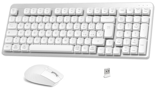 LeadsaiL Tastiera e Mouse Meccanica Wireless, Basso Profilo Switch Rossi Tastiera senza Fili con ricevitore 2.4G, 96% Keyboard, 98 Tasti, Silenzioso, Italian QWERTY per PC Mac/Windows-Argento e Bianco