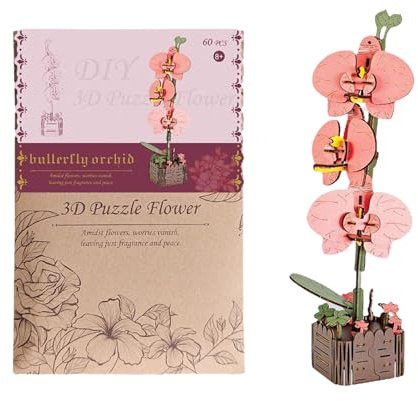 Puzzle de Fleurs 3D,Jeu de Construction Fleur - Puzzle en Bois,Jeu Créatif, Décoration Maison, Détente, Idée Déco Étagère et Table