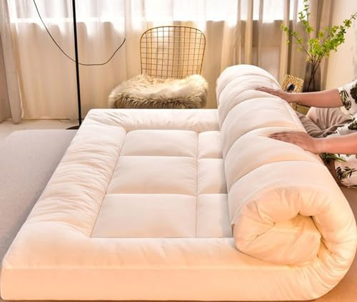 Japanische Futon-Matratze, 200 x 220 cm, Gel-Memory-Foam-Topper für Doppelbett, atmungsaktive Bodenmatratze, Kamelfarben