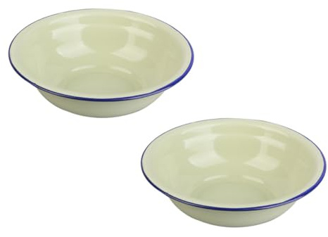 Hoement Set 2 Ciotole Smaltate Retrò 26cm in Acciaio Smaltato Verde Antico, Contenitori per Alimenti e Zuppiera Multiuso per Casa, Ristorante e Hotel