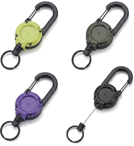 GWEOR 4 Pezzi Portachiavi Retrattile,Clip a Bobina Moschettone Clips filo Acciaio Moschettone Clip con Cavo Acciaio da 60cm,per Ufficio & All’aperto
