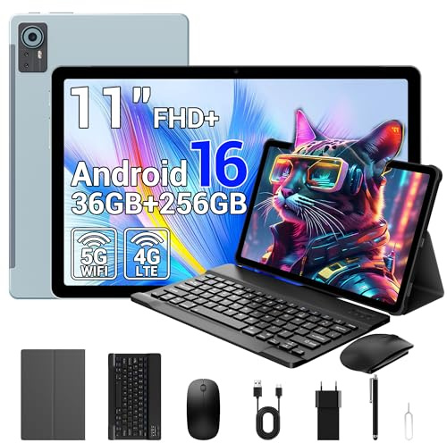 MIVASOLO Tablette 11 Pouces Android 16 Tablette tactiles Con 4G LTE /5G WiFi,Octa-Core,36GB RAM+256GB ROM,9580mAh,Face ID,TÜV,GMS,GPS,BT5,Tablet avec Clavier,Gris
