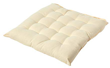 HOMESCAPES - Seat Pad - Cream - 40 x 40 cm - Chair Cushion with a Button Tie Handle to fix to Chair - 100% Cotton - Well Filled - Easy Care - Washable At Home